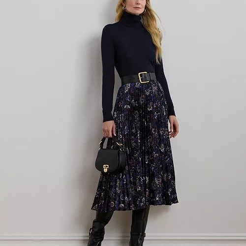 Lauren Ralph Lauren Women's Floral Pleated Satin Charmeuse Skirt Size 14 Nwt